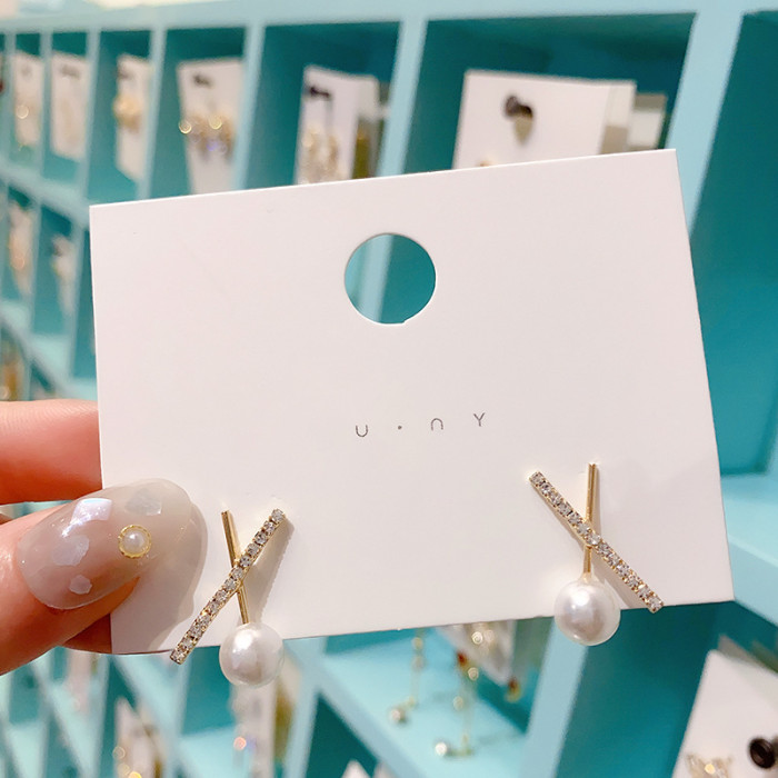 Exquisite Copper Inlaid Zircon Letter X Cross Stud Earrings Simple Pearl Student Women's Daily All Match Earrings Korean Jewelry