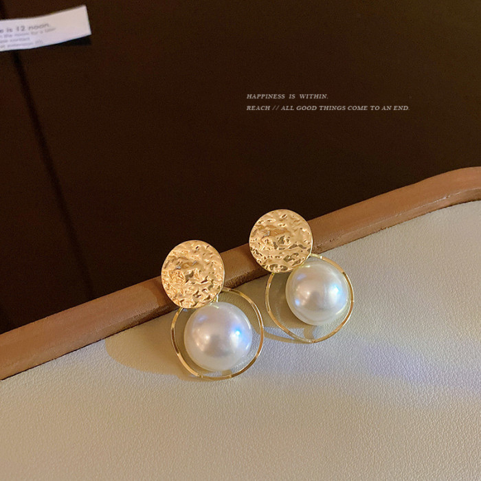 Simple Style Niche Design Geometric Metal Smooth Round Disc Round Circle Inlaid Pearl Earrings