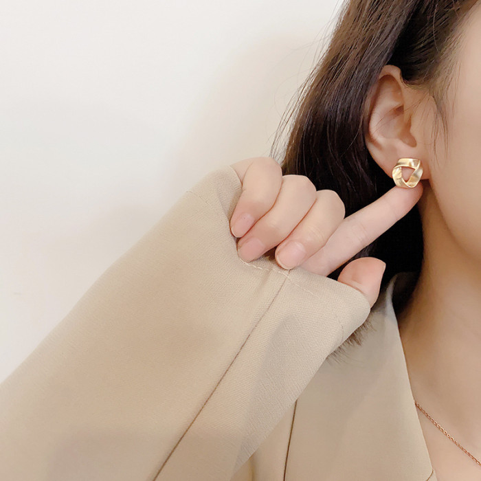 Fashion Jewelry Stainless Steel Earrings Irregular Hollow Triangle Female Korean Temperament Wild Texture Earrings
