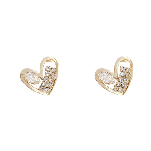 Love Heart Inlaid Zircon Stud Earrings Fashion Women Girls Fashion Engagement Wedding Gift Jewelry