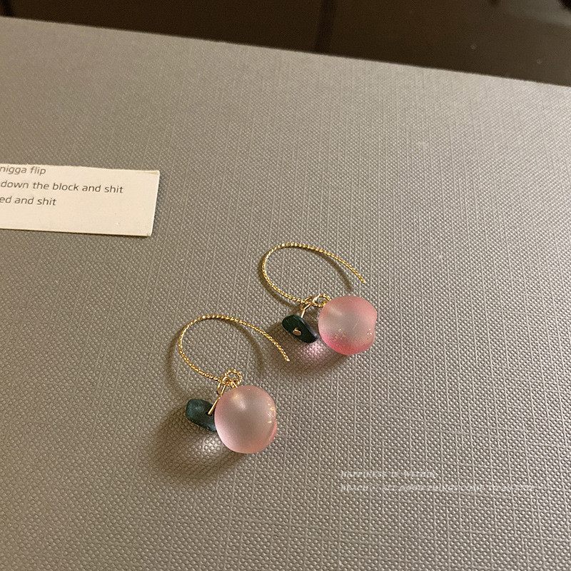 Cute Clear Glass Peach Hook Earrings for Women Gold Color Alloy Resin Fruit Hanging Dangle Earrings Korean Jewelry