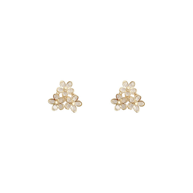 Fashion Jewelry Romantic Crystal Three Flower Earring Sparkling Cz Zircon Drill Daisy Earring for Women Wedding Party Jewelry