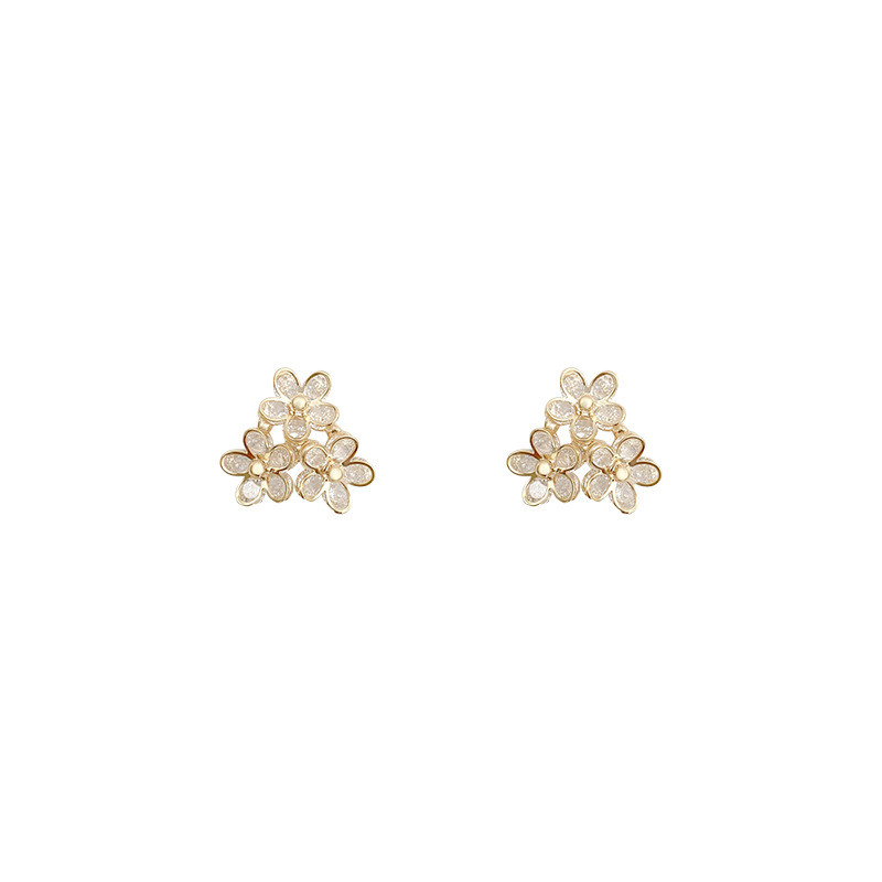 Fashion Jewelry Romantic Crystal Three Flower Earring Sparkling Cz Zircon Drill Daisy Earring for Women Wedding Party Jewelry