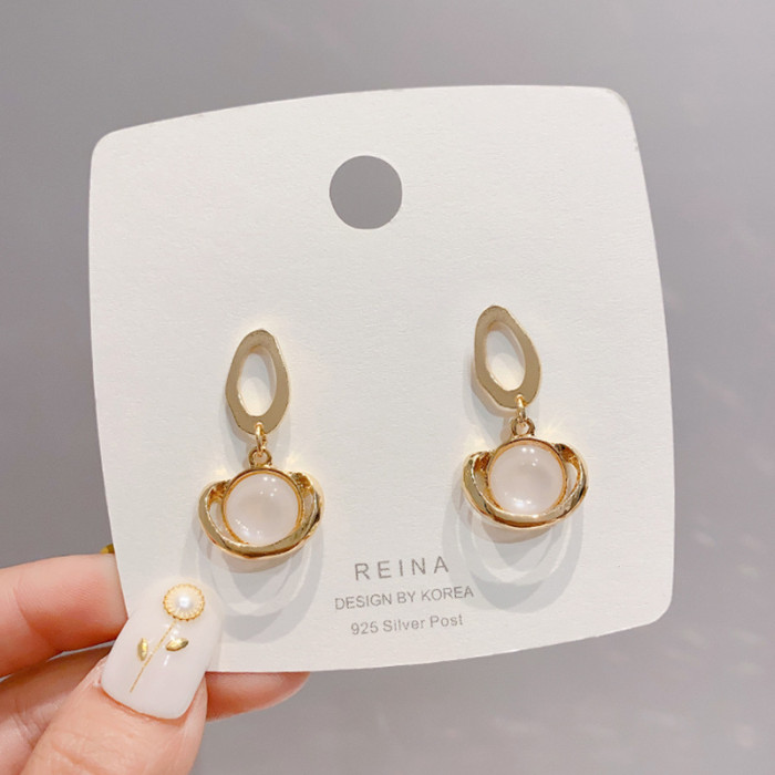 2022 Korean Fashion Gold Color Senior Opal Oval Circle Dangle Earrings For Women Girls Female Party Jewelry