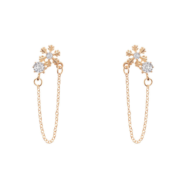 Fashion Silver Color Christmas Snowflake Stud Earrings Pendant Long Tassel Rhinestone Snowflake Decor Earrings Jewelry