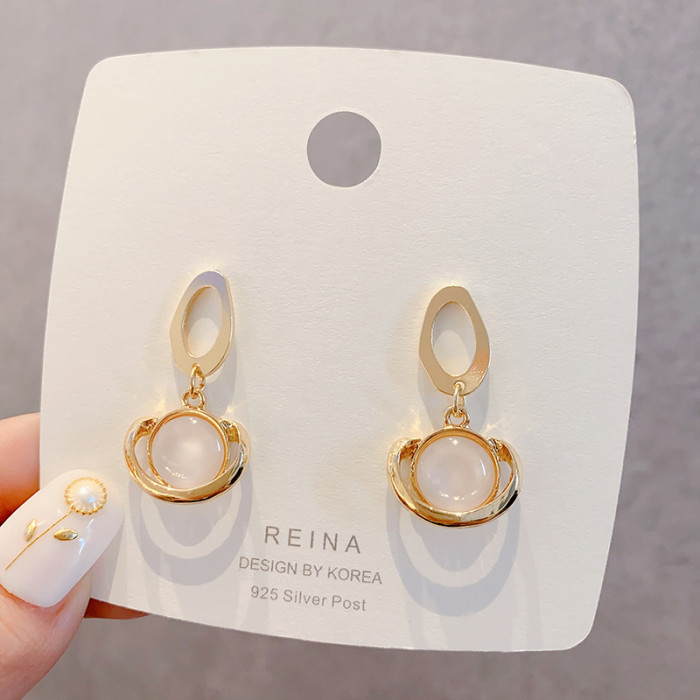 2022 Korean Fashion Gold Color Senior Opal Oval Circle Dangle Earrings For Women Girls Female Party Jewelry