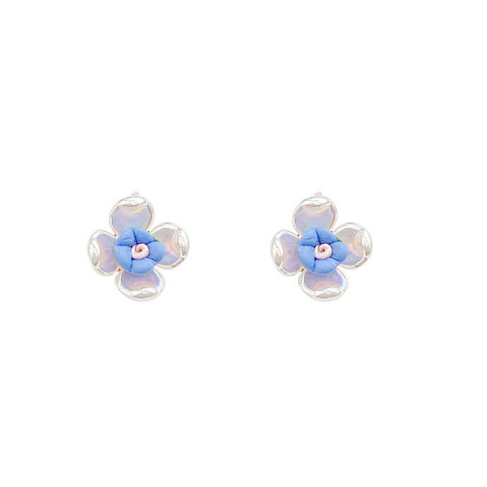 Fashion Jewelry Small Flower Earrings New Spring Trend Sweet Korean White Blue Petal Stud Earrings For Girl Gifts