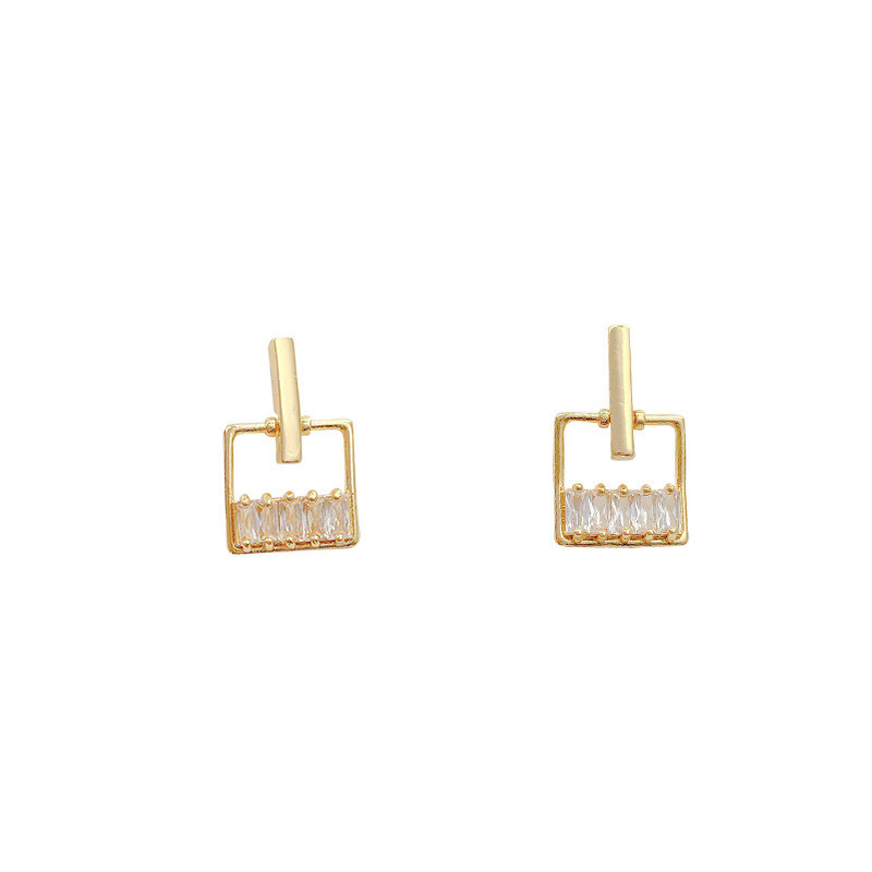 14k Real Gold Square Pave Inlaid Top Zircon Earring for Women Charm Elegant Temperament Drop Eearrings Jewelry Pendant