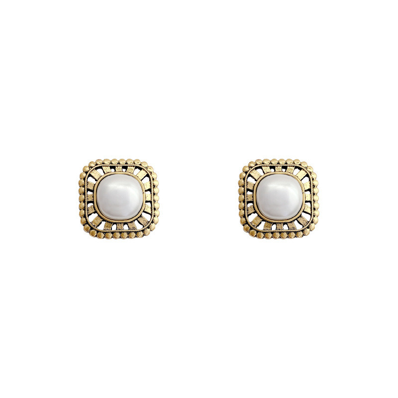 Luxury Pearl Zircon Retro Elegant Irregular Square Earrings for Women Party Autumn Winter Jewelry