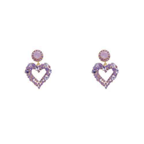 Luxury Arrival Trendy  Crystal Purple Love Heart Dangle Earrings For Women Elegant Fashion Bohemia Party Pendiente