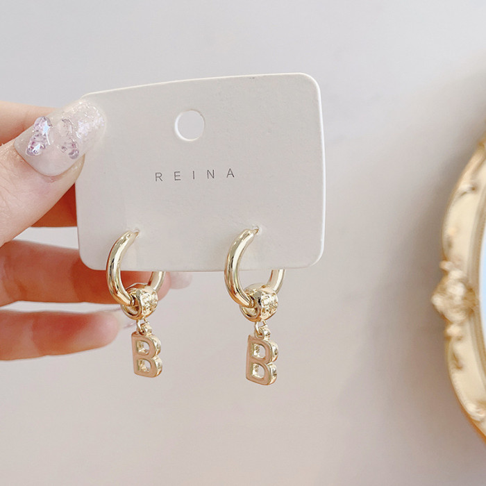 Luxury Fashion Punk Alphabet Letter B Hoop Earrings for Women Trendy  Hiphop Korean Simple Gold Silver Color Earrings Gifts