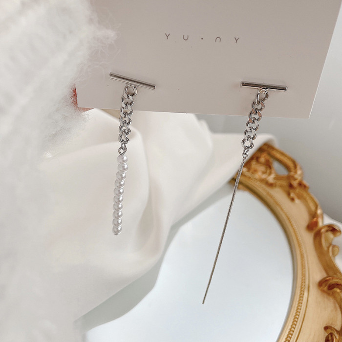 Fashion Tassel Earrings Chain for Women 2022 Long Silvery Gold Color Statement Ear T Shaped Pearl Pendant Earrings Jewelry Gifts