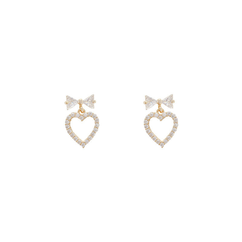Korean Fashion Hollow Crystal Heart Earrings Rhinestone Dangle Earrings for Women Luxury Jewelry