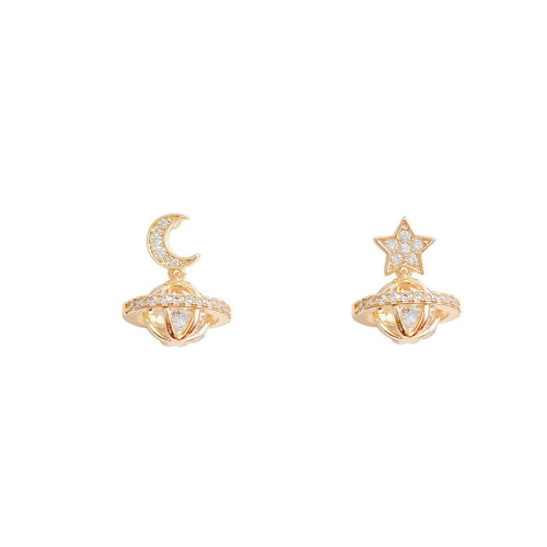 Luxury quality Zircon Moon Star Planet Earrings For Women Jewelry Simple Asymmetric Drop Earrings Girl Gift