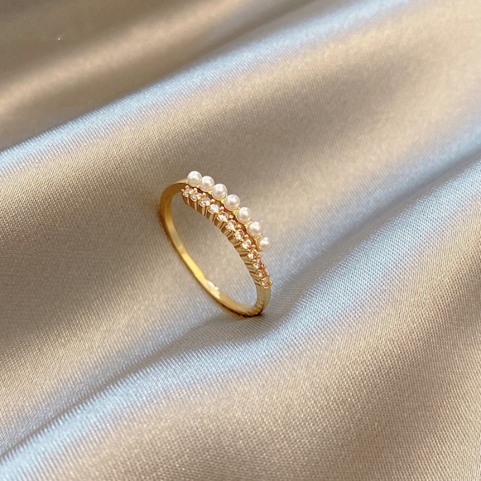Luxury Gold Color Pearl Zircon Rings for Woman Vintage Sexy Open Ring Party Joint Ring Fashion Elegant Jewelry Gifts