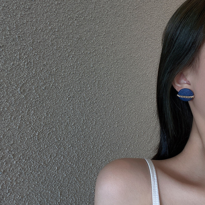 Simple Bohemia Alloy Earrings Blue Cowboy Fabric Chain Studs Earrings for Women Fashion Jewelry