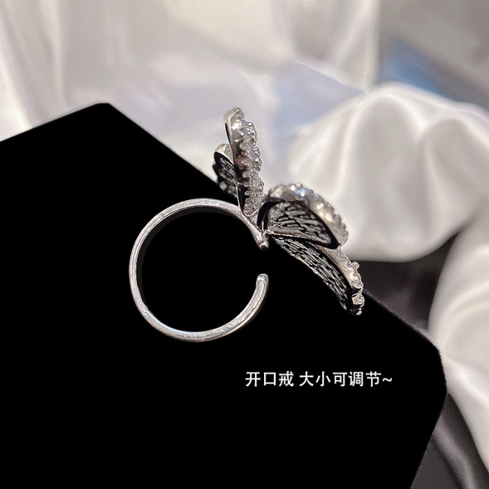 New Design Fashion Jewelry Opening High Grade Copper Inlaid Zircon Butterfly Ring Luxury Shiny Cocktail Party Ring for Women