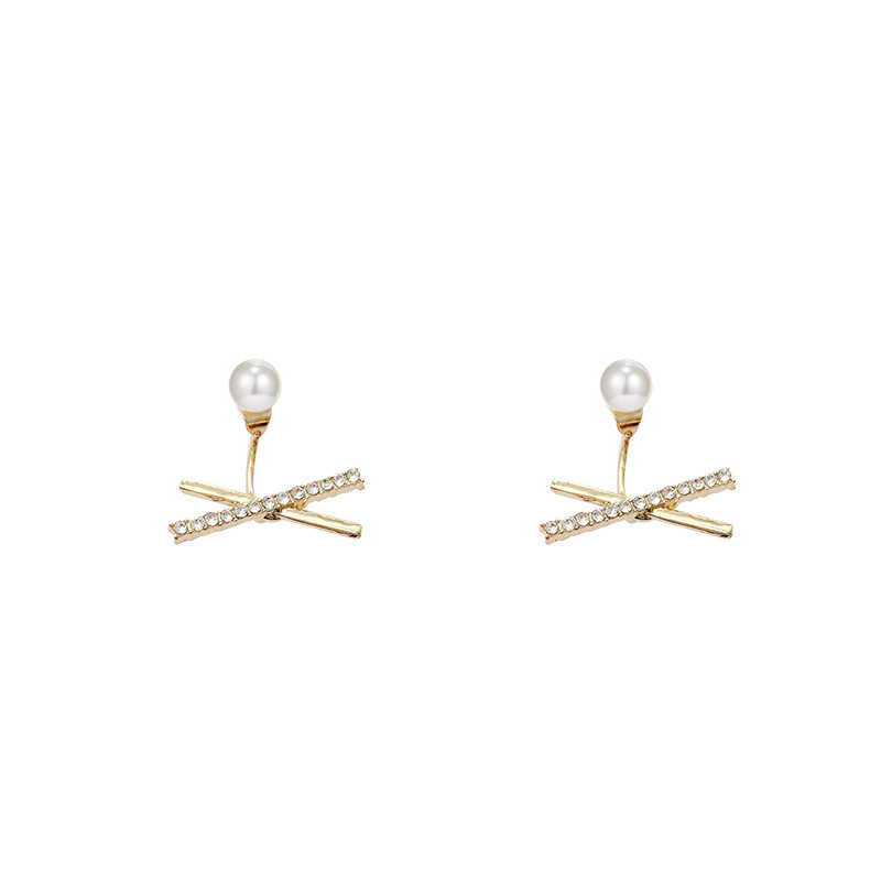Fashion Exquisite Basic Cross Geometry Pearl Earrings Simple Elegant Goddess Earrings Wholesale Hot Sale