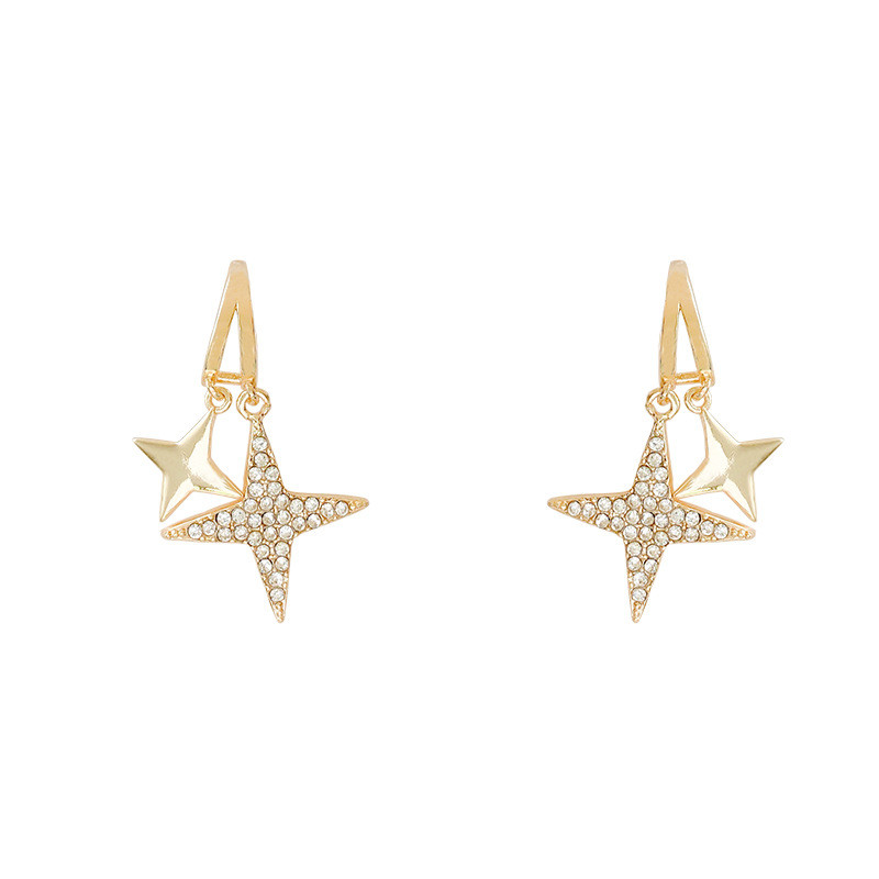 Trendy Double Star C Shape Earrings for Women Gold Color Simple Stylish Ear Accessories Wedding Earrings Jewelry Drop Ship