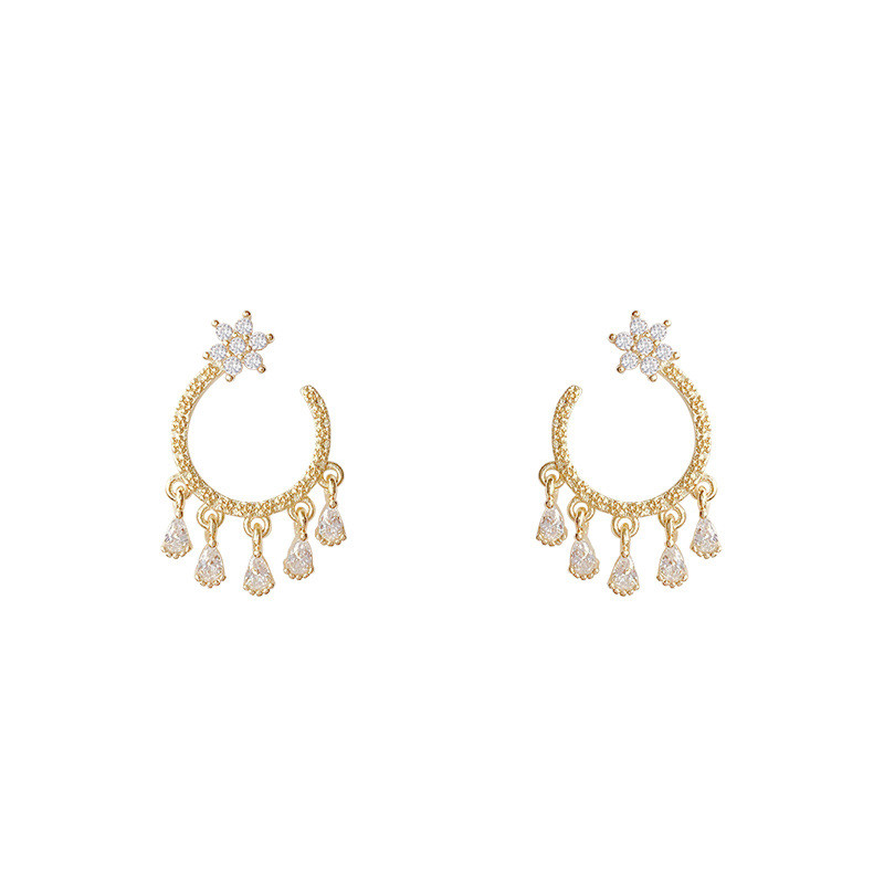 Luxury Pave Zircon Star Luxury Tassel Letter C Stud Earrings for Women Bohemian Party Jewelry Gift