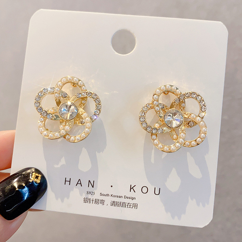 Original Korea Sweet Cute Flower Crystal Trendy Classic Shiny Zircon Earrings Statement Earrings for Women Girl Pendientes