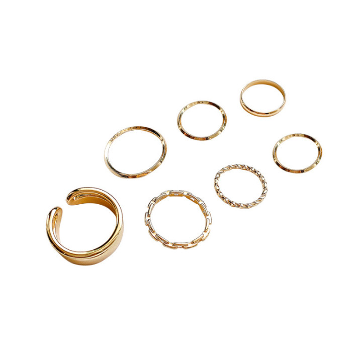 Fashion Trendy Smooth Stainless Steel Chain Rings for Women Minimalist Gold Color Personality Rings Stackable