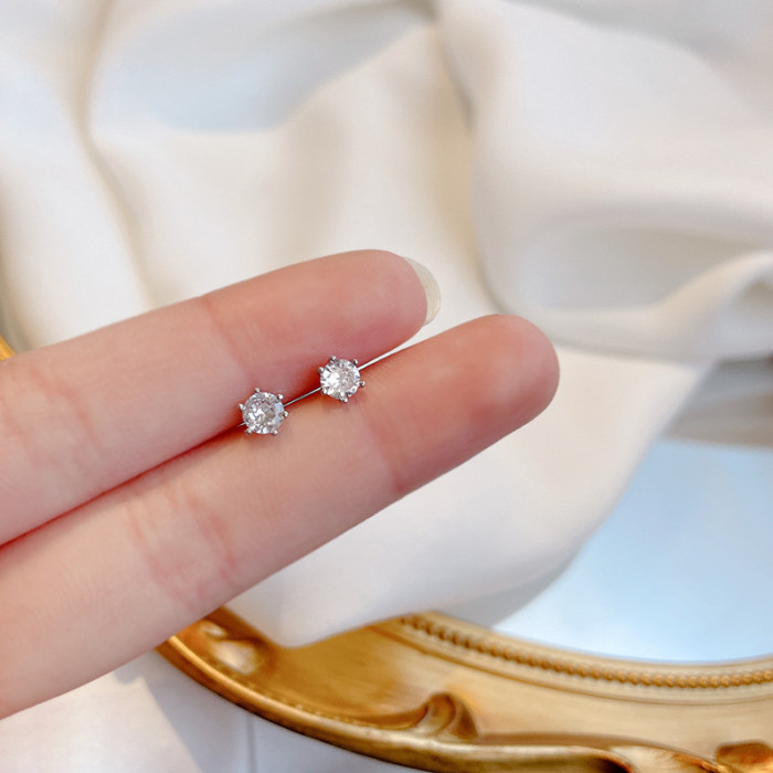 Korean Trendy Earrings for Men and Women Korean Jewelry Six Claw Zircon Earrings