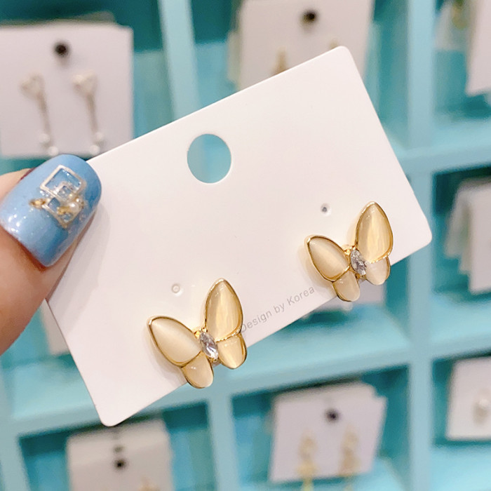 High Quality Opal Cute Fine Butterfly Stud Earrings for Women Designer Creativity Luxury Jewelry Shiny AAA Zircon