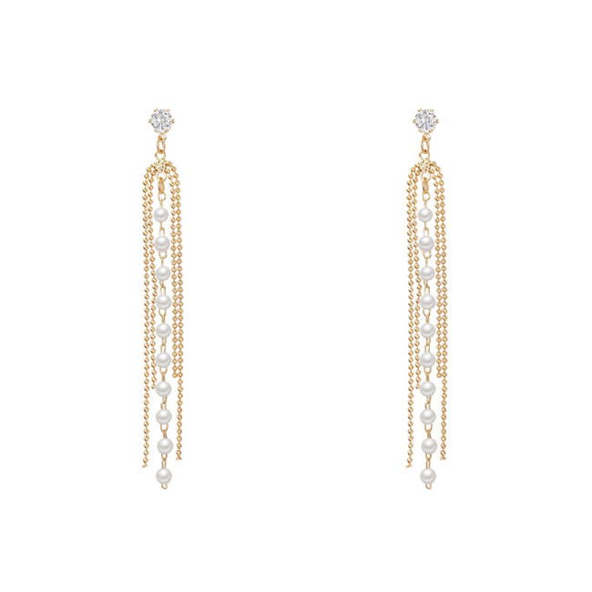 2022 Original Korean Trendy Fashion Rice Bead Chain Pearl Long Tassel Ear Line Simple Personality Earrings Female Party Jewelry