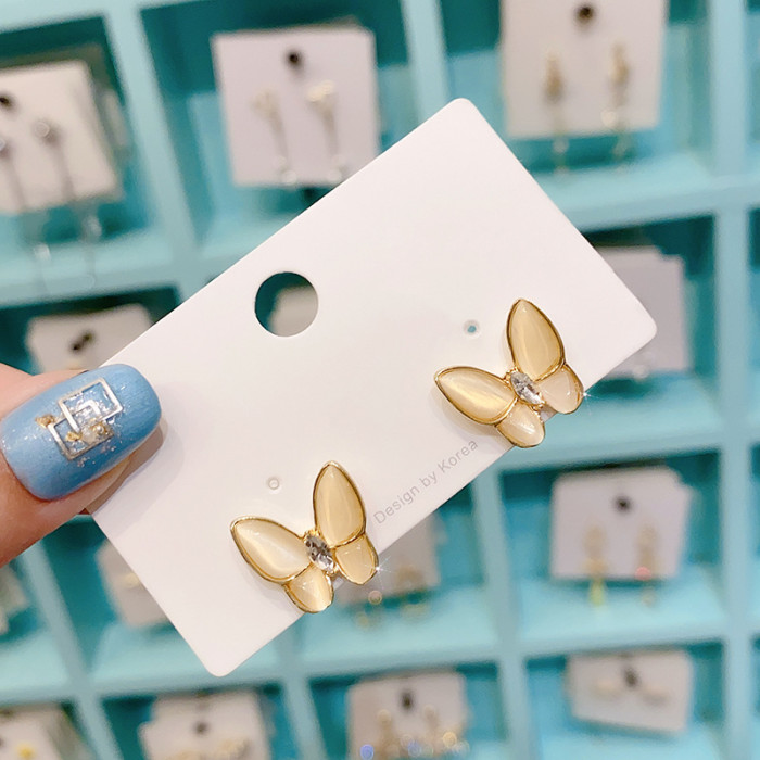 High Quality Opal Cute Fine Butterfly Stud Earrings for Women Designer Creativity Luxury Jewelry Shiny AAA Zircon