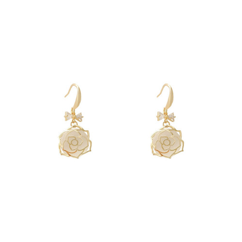 Elegant Hanging Camelia Rose Flower Dangle Earrings For Women With Environmental Alloy Anti Allergy