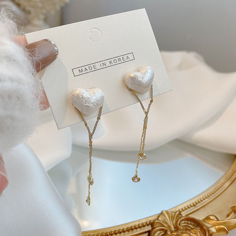 2022 Luxury Korea Exquisite Rhinestone Heart Tassel Earrings Trendy Long Earrings
