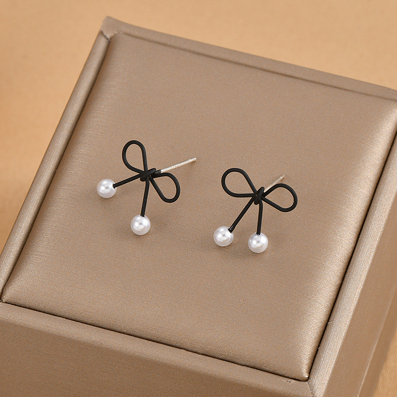 Jewelry Trendy Creative Black Circle Geometric Hollow Flower Bow Earrings Female