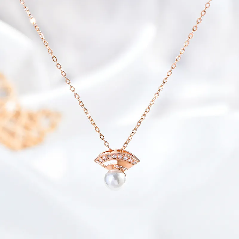 Gold Color  Filled Chain Natural Freshwater Pearl Skirt Necklace Women Engagement Pendant Pearl Jewelry 62350