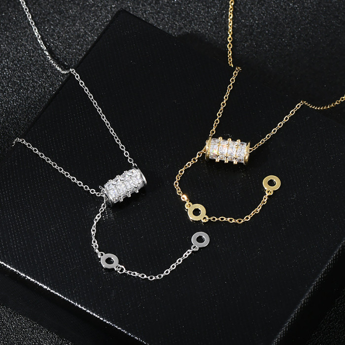 Stainless Steel Double Ring Necklaces for Women Fashion Gold Small Waist Pendant Chokers Tassel with Diamond Long Chain
