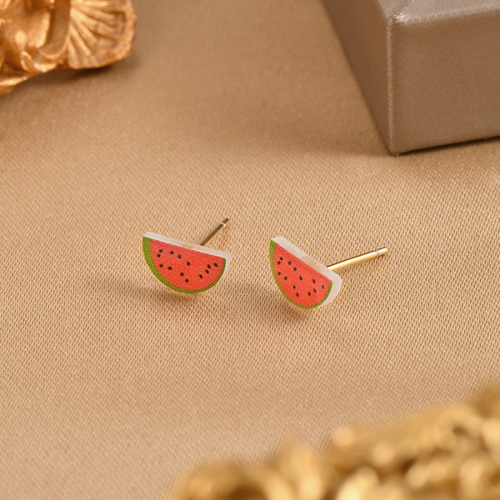 Sweet Watermelon Children's Ear Stud Silver Color Stainless Steel Cartoon Small Earrings for Girl Women Gifts Jewelry