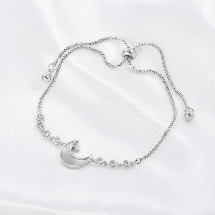 New Arrive Elegant Moon Shell Zircon for Women Girls Friendship Adjustable Charm Chain Bracelet Jewelry Anniversary Gift