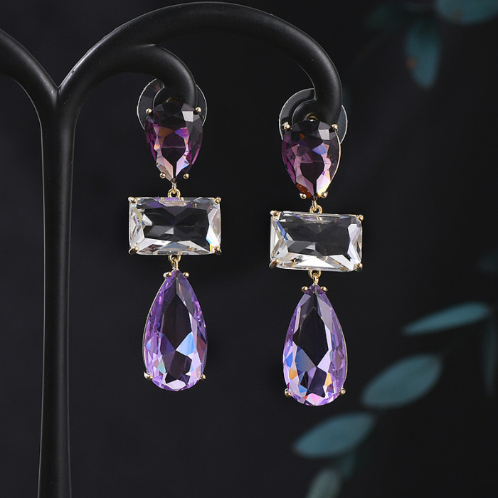 Exquisite Color Long Water Drop Shaped Women's Earrings Inlaid with Colored Stone Small Zircon Temperament Women's Jewelry