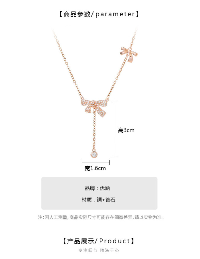 Double Bow Necklaces for Women Adjustable Chain Beauty Tears Pendant Choker Silver Color Zircon Jewelry