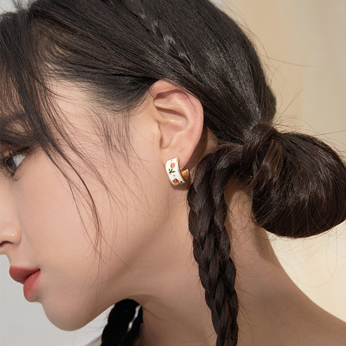 Classic Women's Handmade Enamel Flower Shape Fashion Party Jewelry Women Earrings
