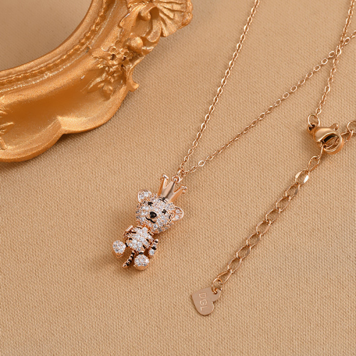 Little Tiger Pendant Necklace For Women Exquisite Shiny Full Zircon Charm Sweater Chain Necklace Trend Party Jewelry