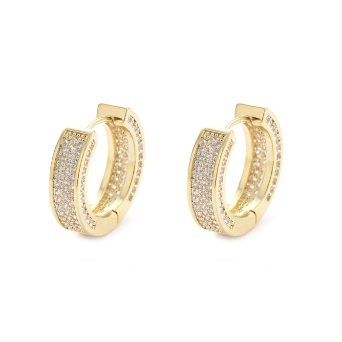 Wide CZ Zircon Huggie Hoop For Women Bohemian 18k Gold Plate Small Round Fashion Jewelry Girl Earrings