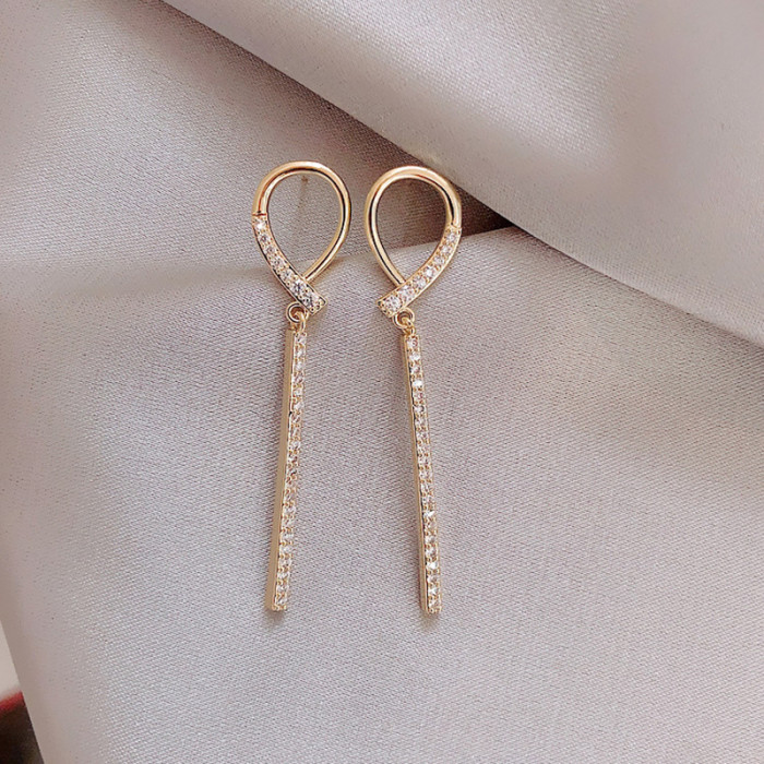Waterdrop Shape Long Barbell Earring Silver Gold Colors Stainless Steel Zircon Inlaid Ear Piercing Jewelry for Women