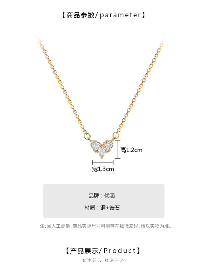 Stainless Steel Gold Color  Chain Zircon Heart Pendant Necklaces For Women Men CZ Crystal Lover Choker Valentine Jewelry Gift