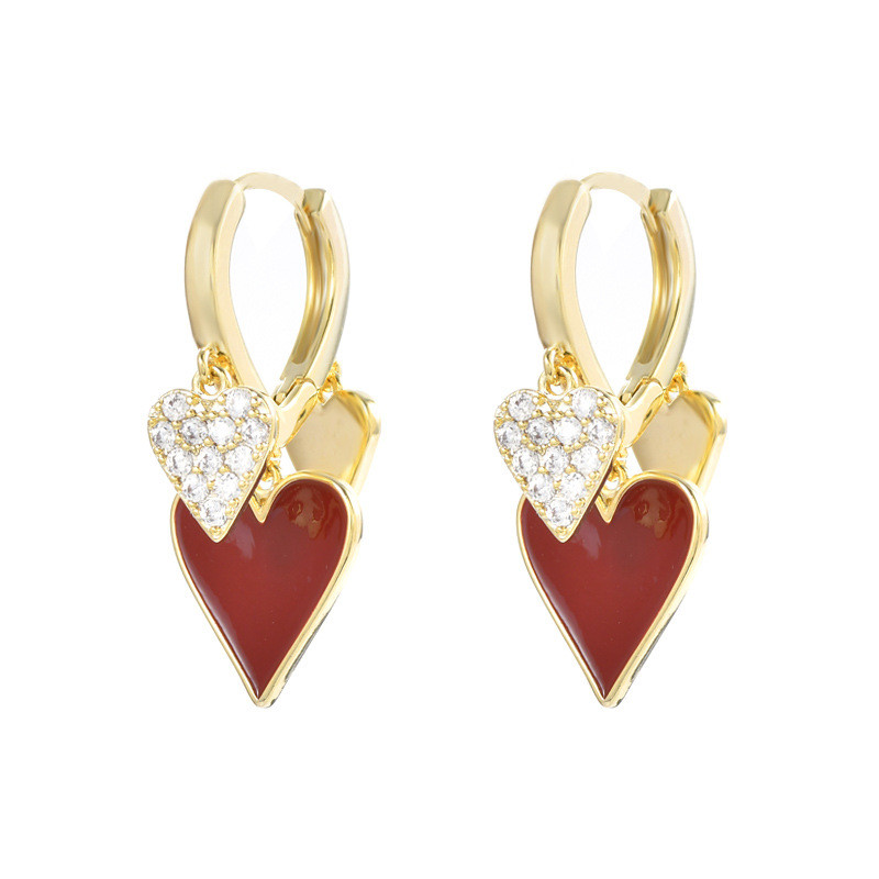 Fashion Love Heart Tassel Earrings for Women Dripping Oil Hoop Long Hanging Dangle Metal Chain Ear Buckle Jewelry Gift