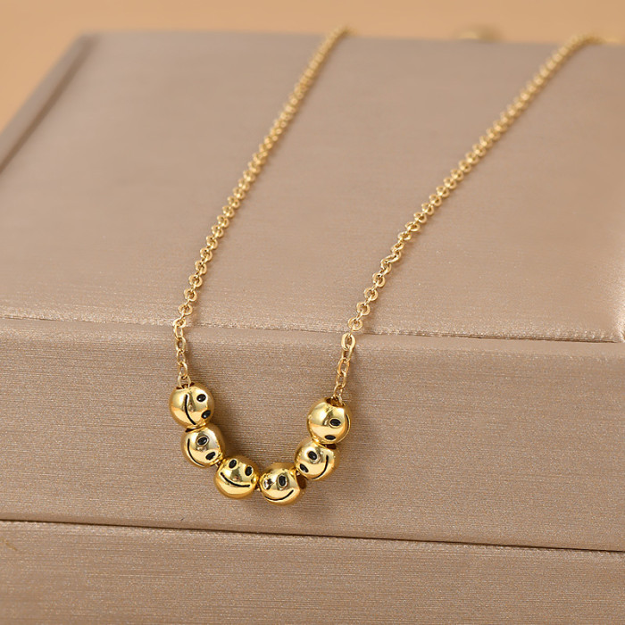 Vintage Six Beads Smiling Face Pendant Necklace Vintage Chain Thai Gold Necklace for Women Gift
