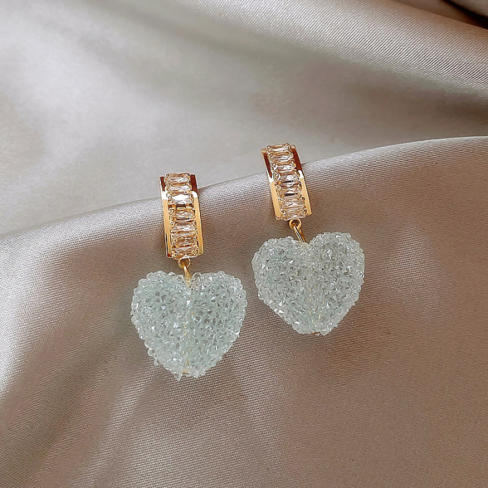 Heart Style Dangle Earring Full AAAAA Zircon CZ White Gold Filled Engagement Wedding Drop Earring for Women