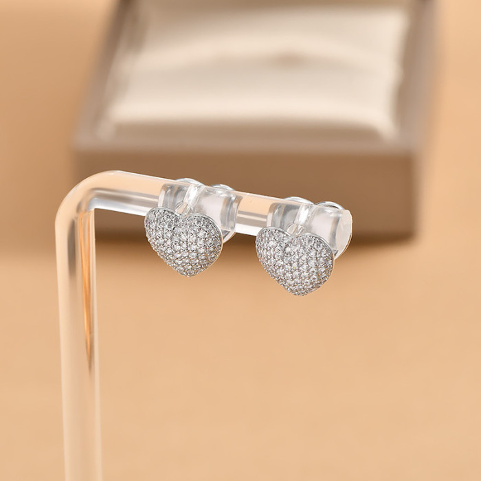 Silver Color Heart Shape Zircon Earrings Female Simple Fashion High Quality Exquisite Elegant Round Earring Jewelry