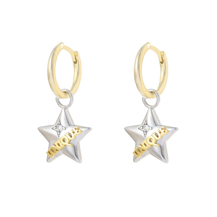 Cute Small Star Pendant Hoop Earrings for Women Punk Metal Color Hoop Ear Clip Creative  Jewelry