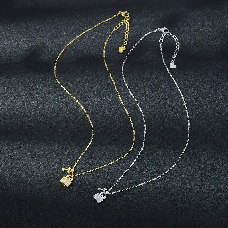 Creative Micro Inlaid CZ Lock And Key Necklace for Women Gold Color  Exquisite AAA Zirconia Fashion Accessories Jewelry
